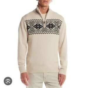 Weatherproof Vintage Cream Quarter Zip Winter Theme Sweater - Medium